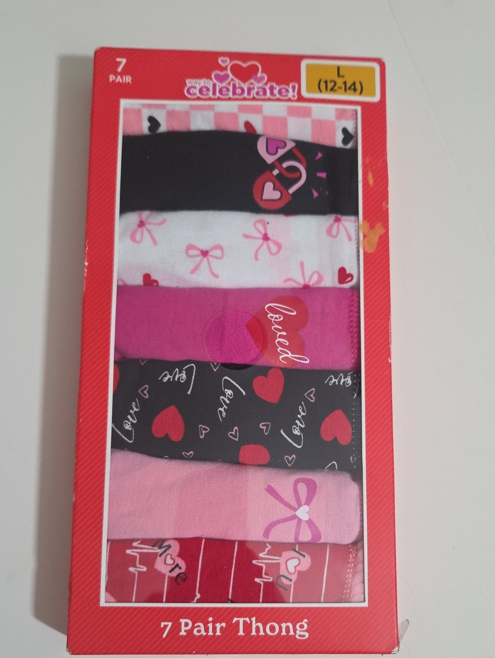 Celebrate! Girls 7-Pair Thong Pack - Pink & Black